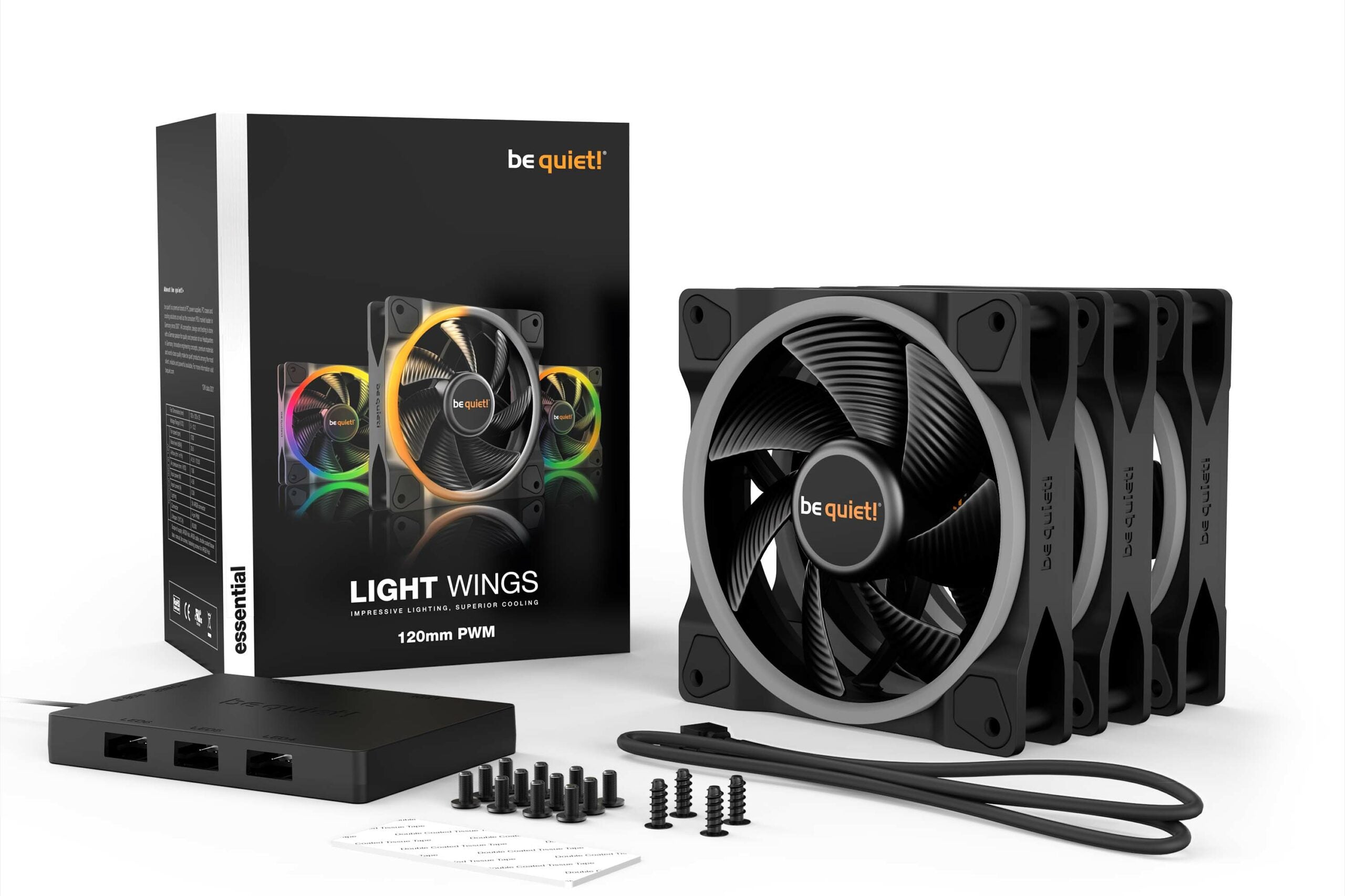 Set 3 ventilatoare be quiet! "LIGHT WINGS"120mm 1700 rpm, Rifle bearing, 4-pin PWM, ARGB LED, "BL076"