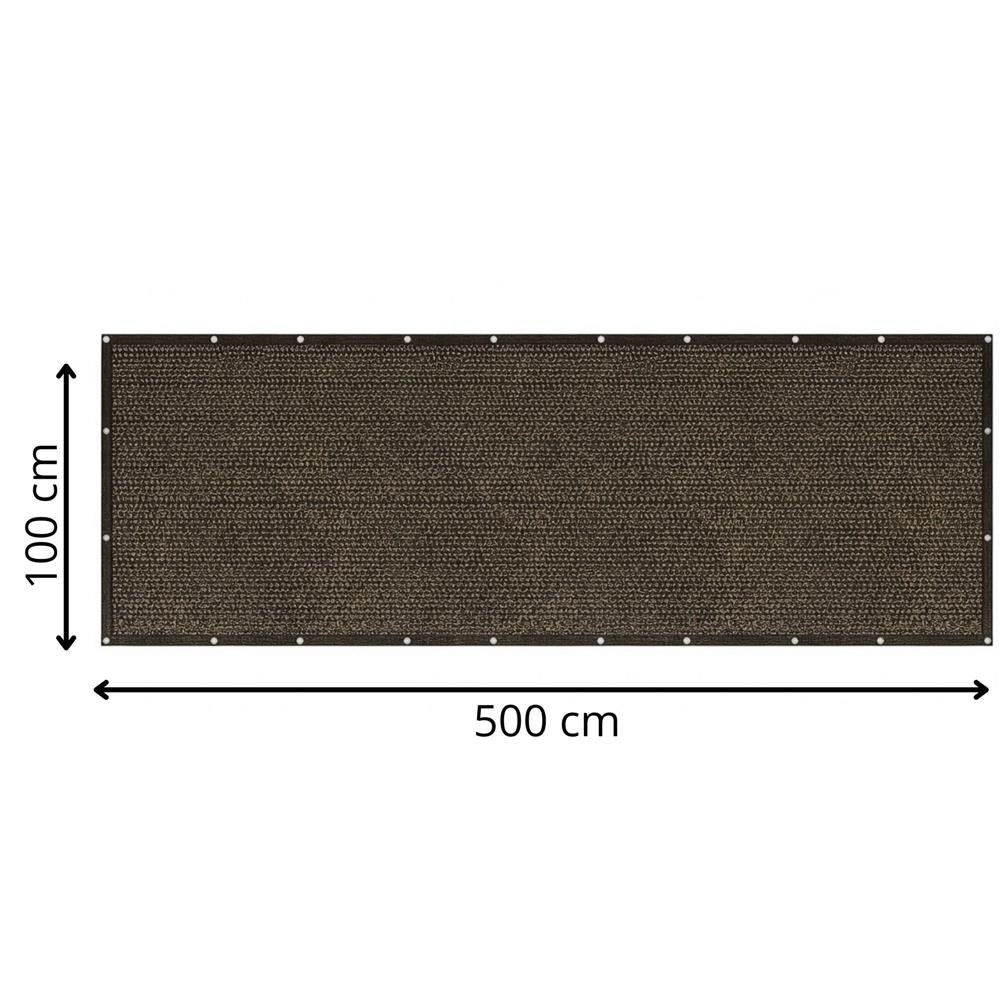 Paravan plasa umbrire pentru balustrada balcon, 95% umbrire, impermeabila, 500x100 cm, maro