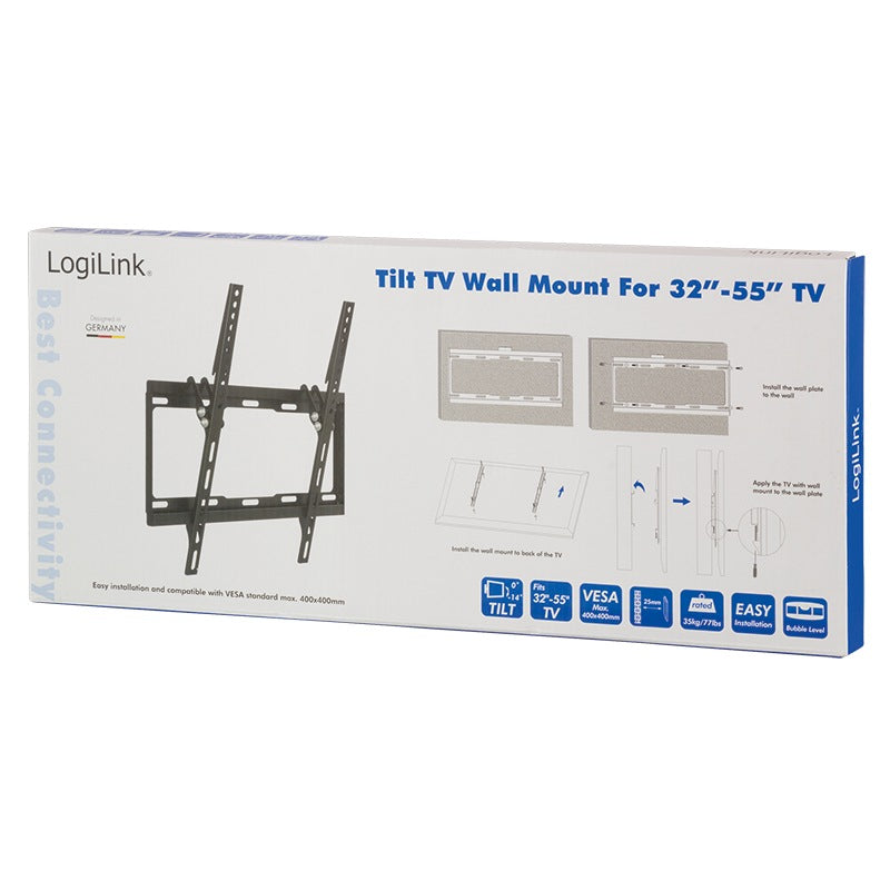 SUPORT de perete LOGILINK, pt 1 TV/monitor plat, diag. max 55 inch, inclinare, max 35 Kg, "BP0012"