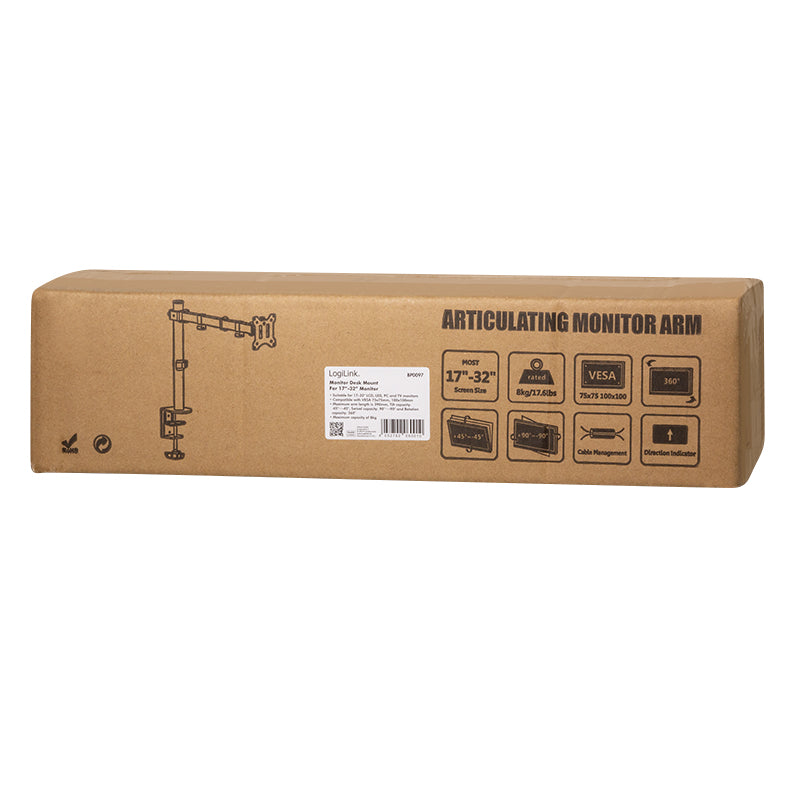 SUPORT de birou LOGILINK, pt 1 TV/monitor plat, diag. max 32 inch, rotatie, inclinare, pivotare, max 8 kg, "BP0097"