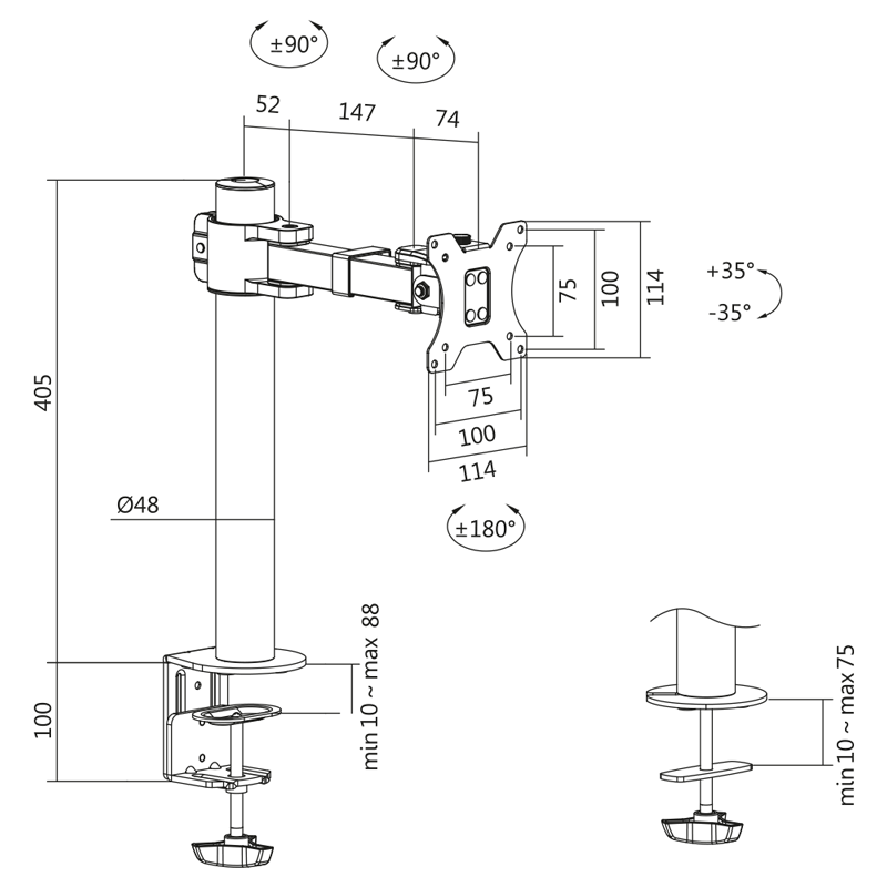 SUPORT de birou LOGILINK, pt 1 TV/monitor plat, diag. max 32 inch, rotatie, inclinare, verticala, max 9 Kg, negru, "BP0104"