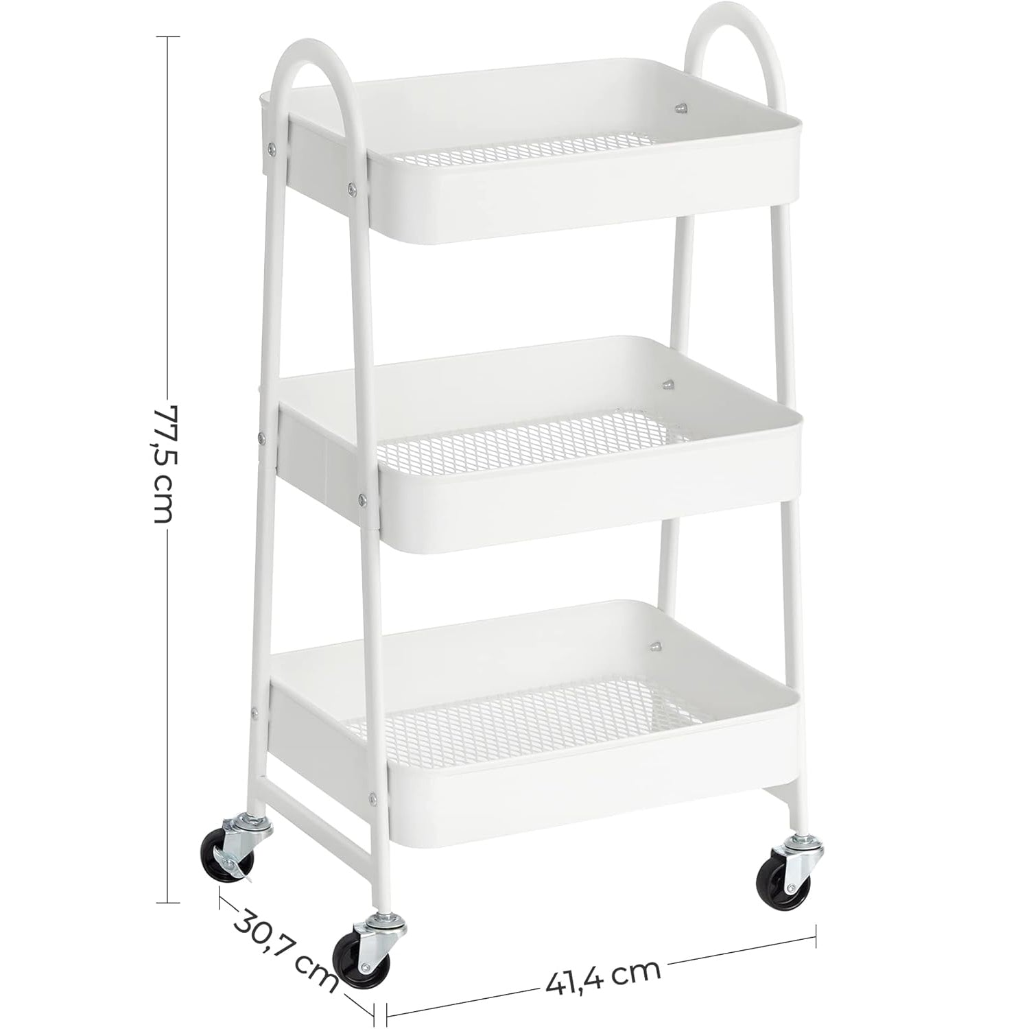 SONGMICS Carucior depozitare 3 niveluri cu roti si frane, structura metalica, 41x31x78 cm, alb