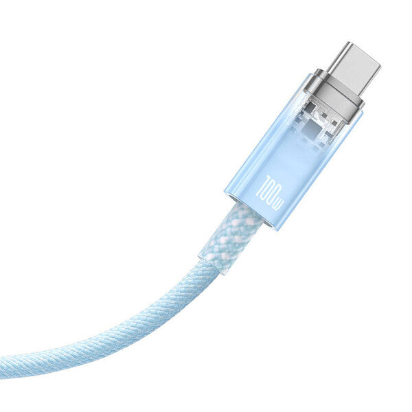 CABLU alimentare si date Baseus Explorer, Fast Charging Data Cable pt. smartphone, USB la USB Type-C 100W, senzor de temperatura, braided, 2m, albastru "CATS010503" - 6932172629175
