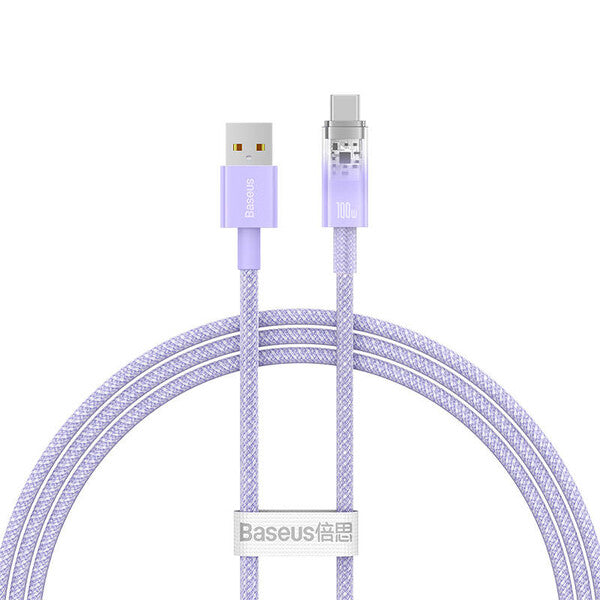 CABLU alimentare si date Baseus Explorer, Fast Charging Data Cable pt. smartphone, USB la USB Type-C 100W, senzor de temperatura, braided, 1m, violet "CATS010405" - 6932172629120