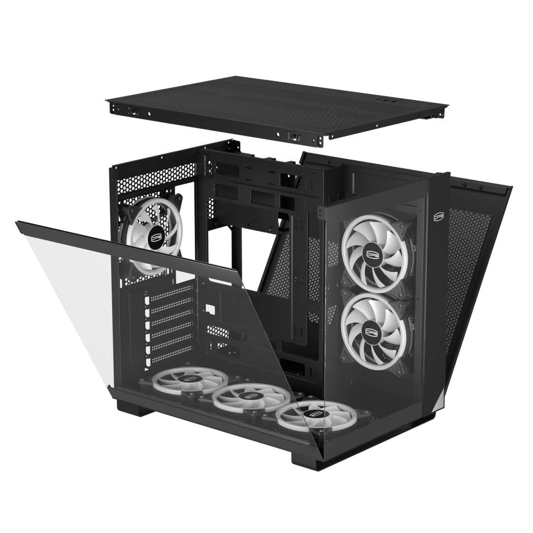 CARCASA PCCOOLER, Middle Tower, ATX, fara sursa, sticla securizata, 6 ventilatoare incluse, iluminare ARGB, alb, USB 3.2 gen 1 x 2, USB Type-C x 2, mic, audio, "C3 T500 ARGB BK"