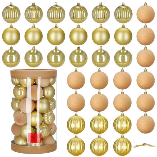 Set globuri decorative, 36 bucati, plastic, 6.5 cm, auriu si ecru - 2