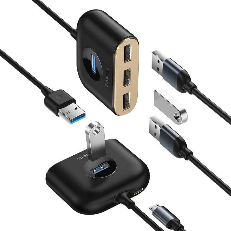 HUB extern Baseus Square, porturi USB: USB 3.0 x 1 + USB 2.0 x 3, conectare prin USB 3.0, lungime 1 m, negru, "CAHUB-AY01" - 6953156297104