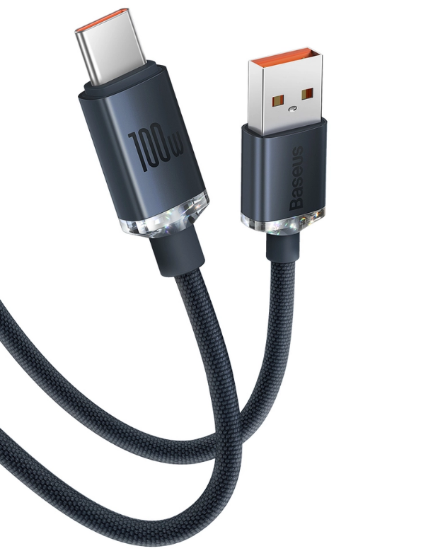 CABLU alimentare si date Baseus Crystal Shine, Fast Charging Data Cable pt. smartphone, USB la USB Type-C 100W, 2m, braided, negru "CAJY000501" - 6932172602833