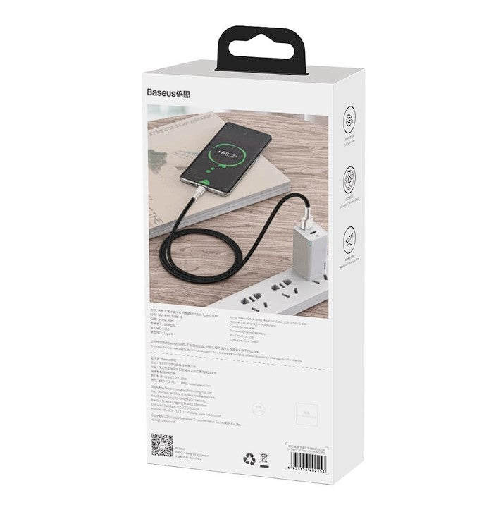 CABLU alimentare si date Baseus Cafule Metal, Fast Charging Data Cable pt. smartphone, USB la USB Type-C 66W, 2m, negru "CAKF000201" - 6953156209770