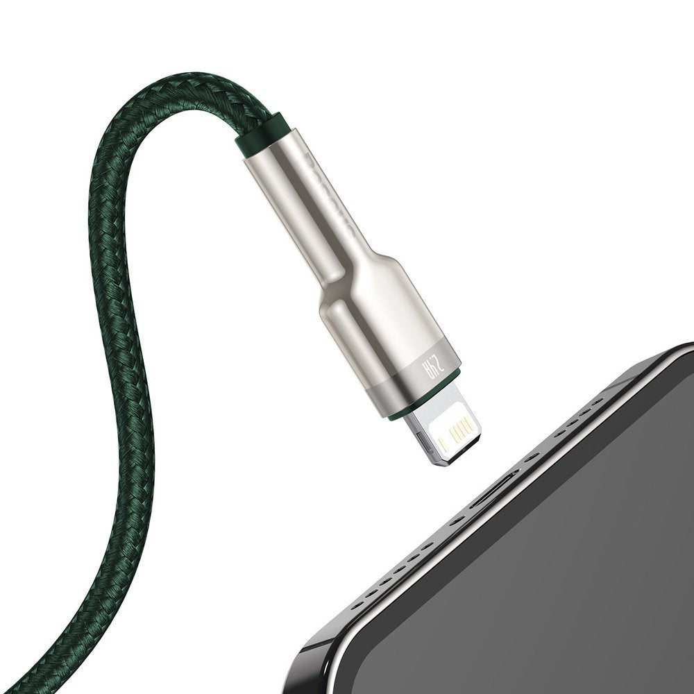 CABLU alimentare si date Baseus Cafule Metal, Fast Charging Data Cable pt. smartphone, USB la Lightning Iphone 2.4A, braided, 1m, verde "CALJK-A06" - 6953156202276