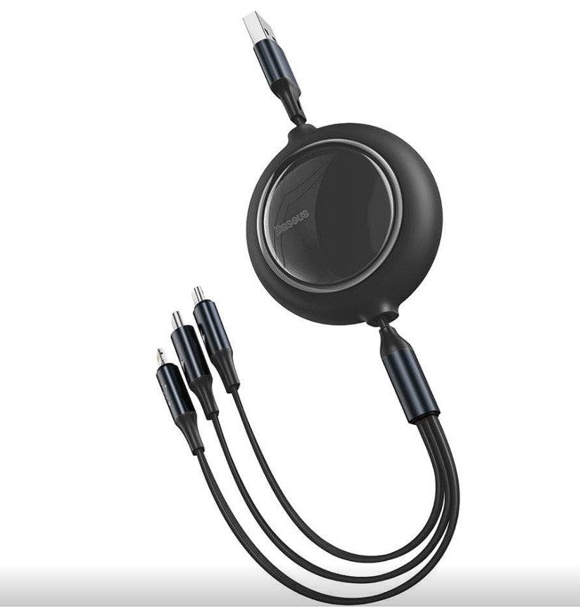 CABLU alimentare si date Baseus Bright Mirror 2 One-for-three Retractable, pt. smartphone, USB la Micro-USB+Lightning+USB Type-C 3.5A, 1.1m,negru "CAMJ010001" - 6932172609030