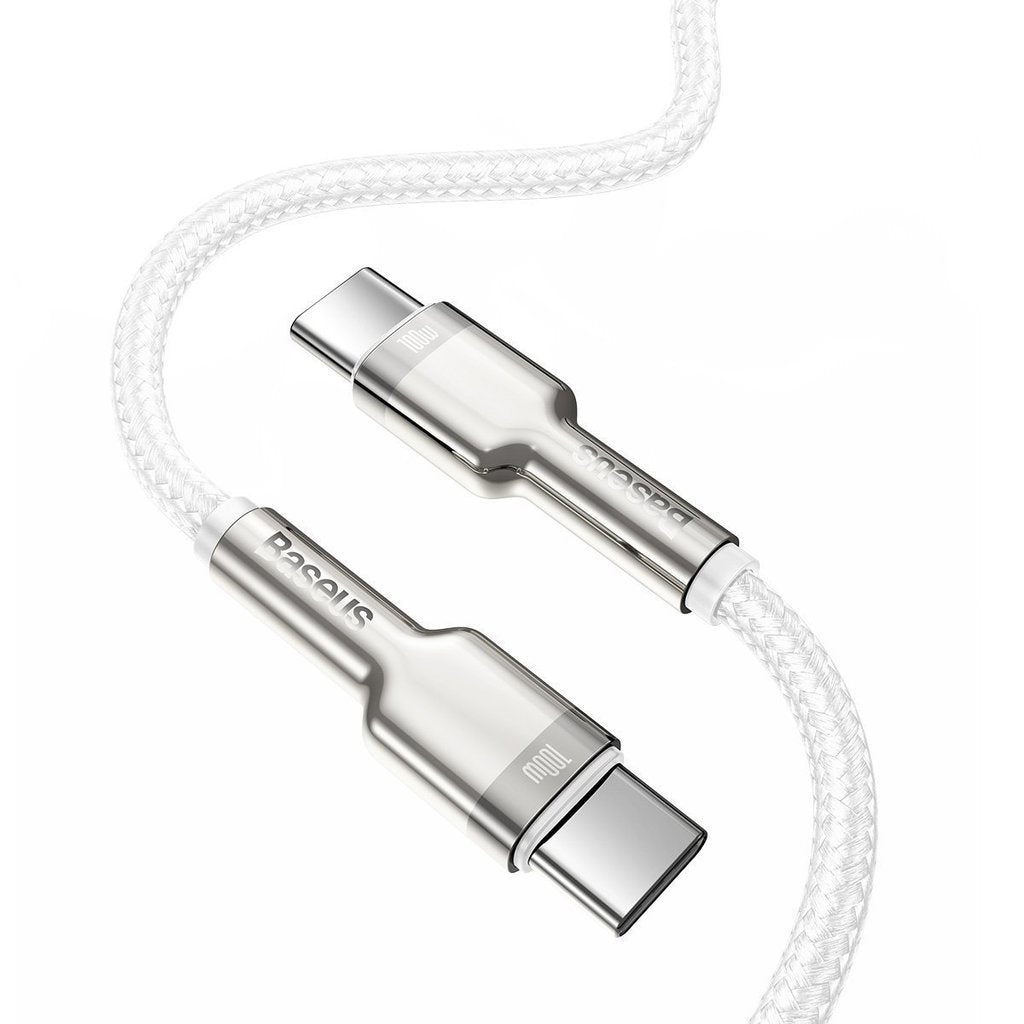 CABLU alimentare si date Baseus Cafule Metal, Fast Charging Data Cable pt. smartphone, USB Type-C la USB Type-C 100W, braided, 1m, alb "CATJK-C02" - 6953156202337