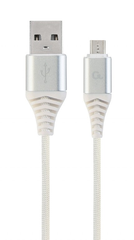 CABLU alimentare si date GEMBIRD, pt. smartphone, USB 2.0(T) la Micro-USB 2.0(T), 1m, premium,cablu cu impletire din bumbac, alb cu conectori argintii, "CC-USB2B-AMmBM-1M-BW2"