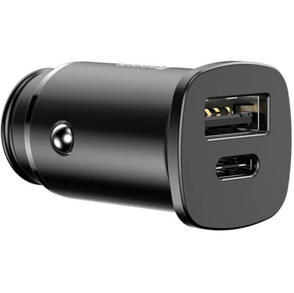 INCARCATOR auto Baseus Square metal, 1 x USB Output 5V/3A si 1 x USB Type-C Output 5V/3A, total output 30W, pt. bricheta auto, negru "CCALL-AS01" - 6953156281837