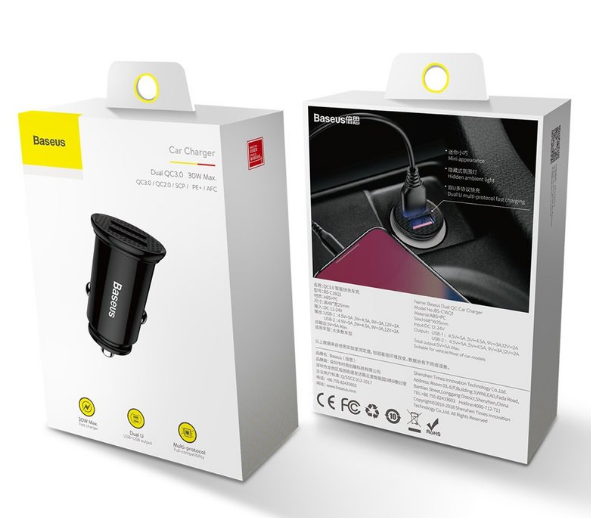 INCARCATOR auto Baseus Circular Plastic, Quick Charge 30W, 2 x USB Output 4.5V/5A, pt. bricheta auto, negru "CCALL-YD01" - 6953156286511