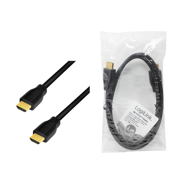 CABLU video LOGILINK, HDMI (T) la HDMI (T) 2.0, 1m, conectori auriti, rezolutie maxima 4K (3840 x 2160) la 60 Hz, plastic, dublu ecranaj, CCS, negru, "CH0100"