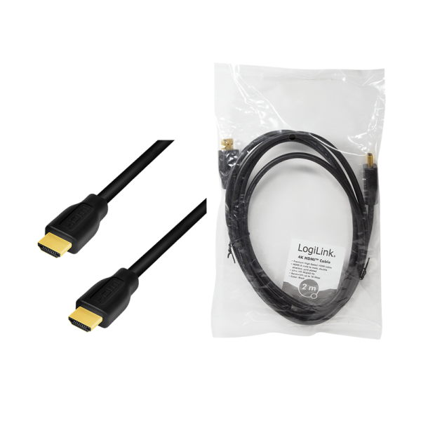 CABLU video LOGILINK, HDMI (T) la HDMI (T) 2.0, 2m, conectori auriti, rezolutie maxima 4K (3840 x 2160) la 60 Hz, plastic, dublu ecranaj, CCS, negru, "CH0101"