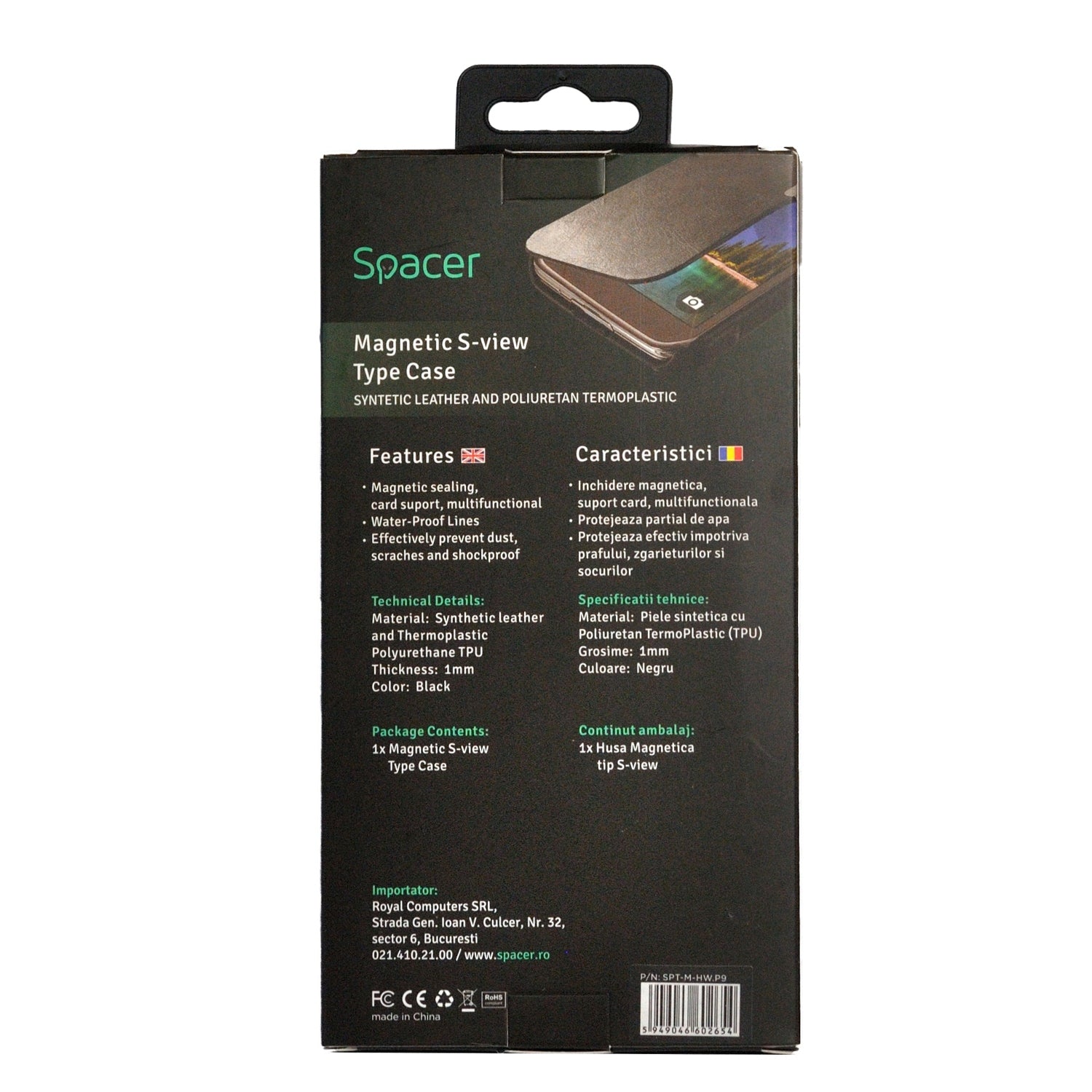 Husa Huawei telefon P9, negru, tip magnetica, tip portofel, "SPT-M-HW.P9"