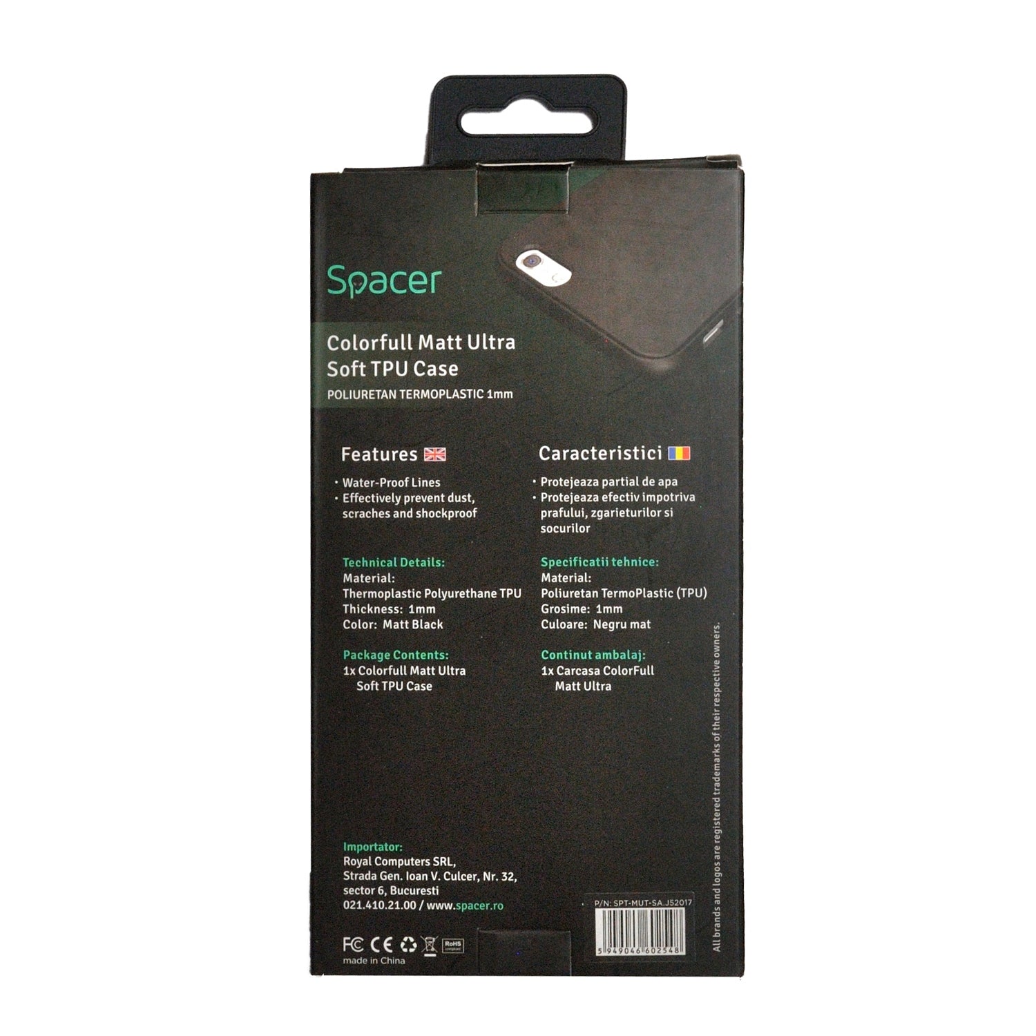 Husa Samsung J5 2017 (doar J530F) Spacer, negru, grosime 1 mm, material flexibil TPU, ColorFull Matt Ultra negru "SPT-MUT-SA.J52017"