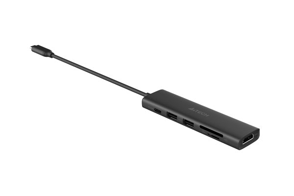 DOCKING Station A4tech universal, 6-in-1, conectare PC USB Type C, USB-C x 1, USB-A 3.0 x 2, porturi video HDMIx1 4K@60Hz, slot SD, PD 100 W, cablu 0.20m, gri, "DST-60C-GR"