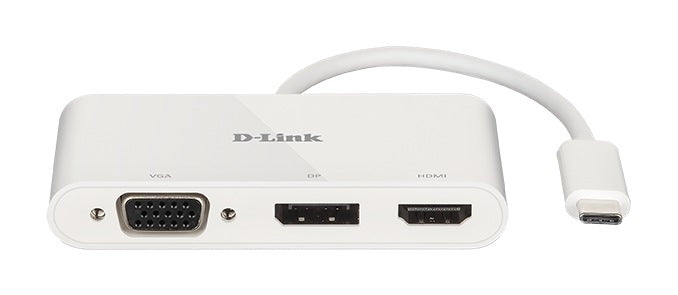SPLITTER video D-Link universal, conectare PC USB Type C, Thunderbolt 3, nu, porturi video VGA x 1, Display Port x 1, HDMI x 1, fara port retea, NB nu, alb, "DUB-V310"