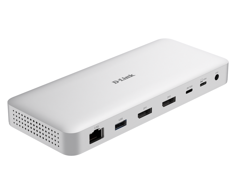 DOCKING STATION D-LINK, 9-in-1 USB 4, conectare PC Type-C, porturi: 2 x USB, 2 x USB Type-C 4.0, 2 x DP 1.4, 1 x USB Type-C 4.0 with DP 1.4, 1 x RJ45 (2.5 Gbps), USB Type-C cablu 50 cm, alb "DUF-901"