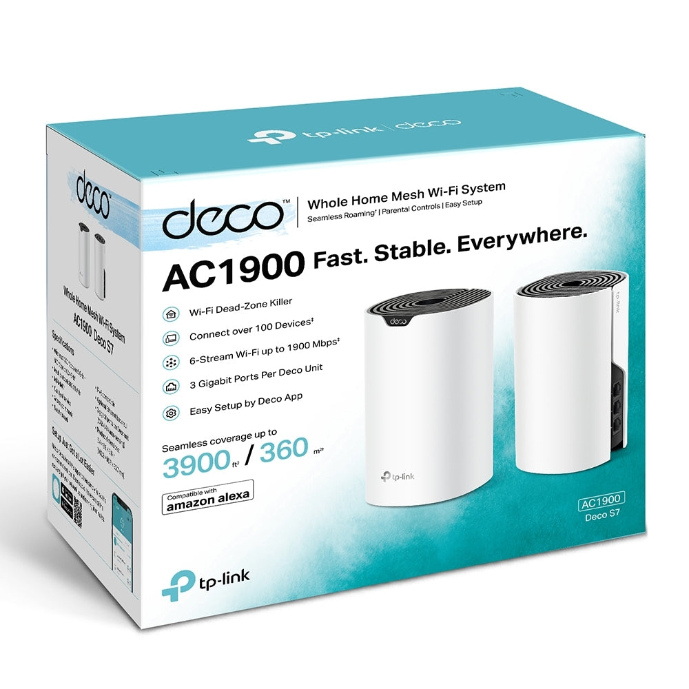 MESH TP-LINK, wireless, router AC1900, pt interior, 1900 Mbps, port LAN, WAN, 2.4 GHz | 5 GHz, antena interna x 3, standard 802.11ac, "Deco S7(2-pack)"