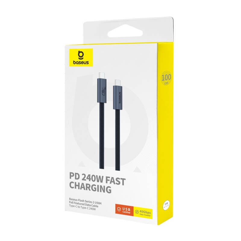 CABLU alimentare si date Baseus Flash Series 2 USB4, Fast Charging Data Cable pt. smartphone, video 8K@60Hz, USB Type-C la USB Type-C 240W, 1m, negru "P10311803111-00" - 6932172648817