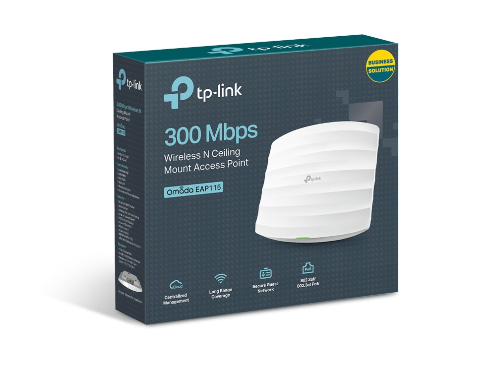 ACCESS POINT TP-LINK wireless 300Mbps, port 10/100Mbps, 2 antene interne, PoE, montare pe tavan "EAP115"