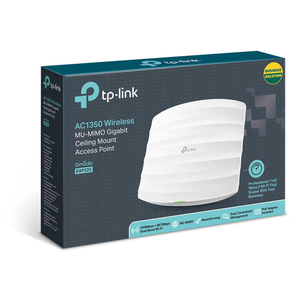 ACCESS POINT TP-LINK wireless 1350Mbps, Gigabit, 1 antena interna, IEEE802.3af PoE si pasiv PoE, Dual Band AC1350, montare pe tavan "EAP225"