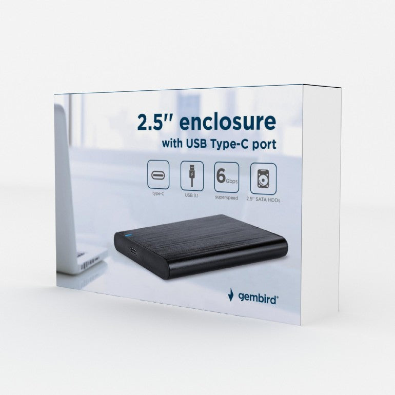 RACK extern GEMBIRD, pt HDD/SSD, 2.5 inch, S-ATA, interfata PC Type-C, aluminiu, negru, "EE2-U3S-6"