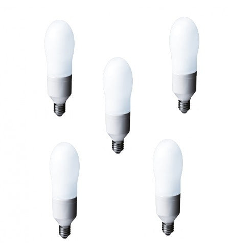 SET 5 becuri fluorescent Panasonic, soclu E27, putere 24W, forma oval, lumina alb calda, alimentare 220 - 240 V, "EFA24E282V-5"