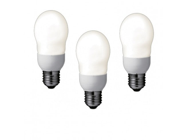 SET 3 becuri fluorescent Panasonic, soclu E27, putere 8W, forma oval, lumina alb calda, alimentare 220 - 240 V, "EFA8E27HD-3"