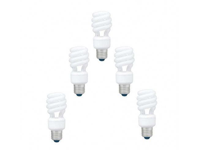 SET 5 becuri fluorescent Panasonic, soclu E27, putere 11W, forma spirala, lumina alb calda, alimentare 220 - 240 V, "EFD11E27HD3E-5"