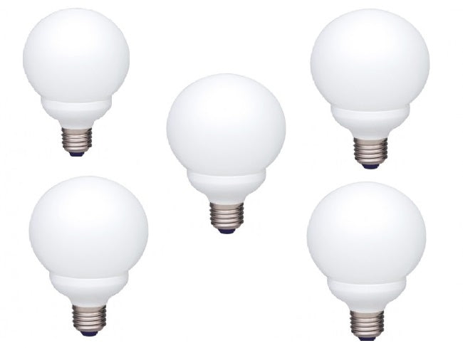 SET 5 becuri fluorescent Panasonic, soclu E27, putere 13W, forma sferic, lumina alb calda, alimentare 220 - 240 V, "EFG13E282V-5"