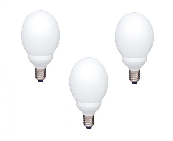 SET 3 becuri fluorescent Panasonic, soclu E27, putere 18W, forma sferic, lumina alb calda, alimentare 220 - 240 V, "EFG18E27HD-3"