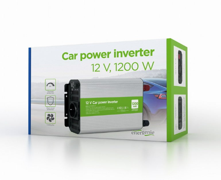 INVERTER GEMBIRD cu sinusoida simulata, Inverter auto, 1200W, Schuko x 1, USB 5V / 2.1A, baterie 10-16V, "EG-PWC1200-01"