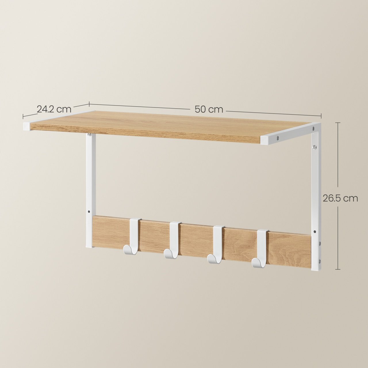 VASAGLE Set 2 cuiere cu rafturi perete, PAL si otel, 50x24x27 cm, stejar, alb