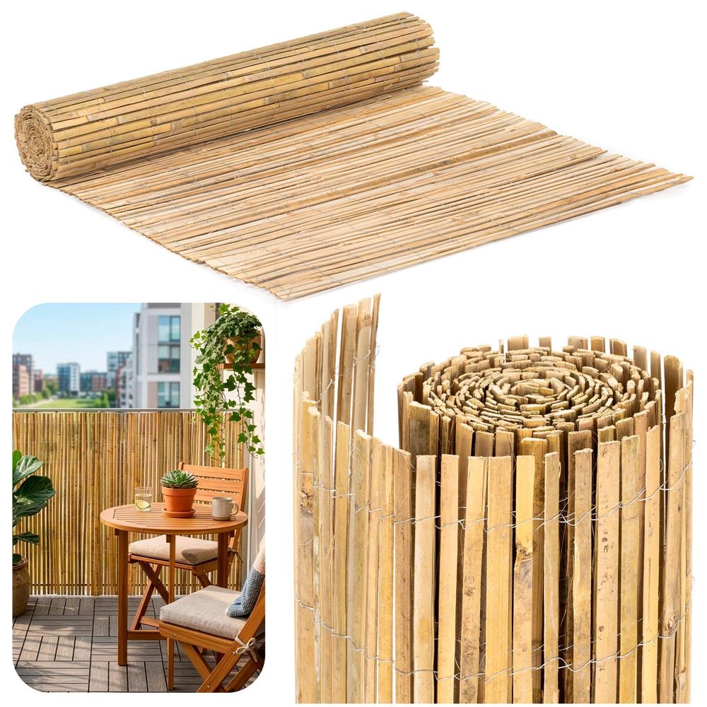 Panou paravan gard din bambus natural, inaltime 120 cm, lungine 300 cm, lamele 15mm, maro natur