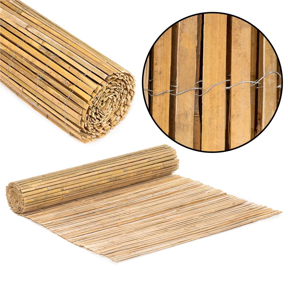 Panou paravan gard din bambus natural, inaltime 150 cm, lungine 500 cm, lamele 15mm, maro natur