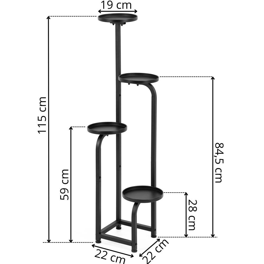 Etajera metalica cu 4 niveluri, structura solida, stil industrial, 22x22x115 cm, negru