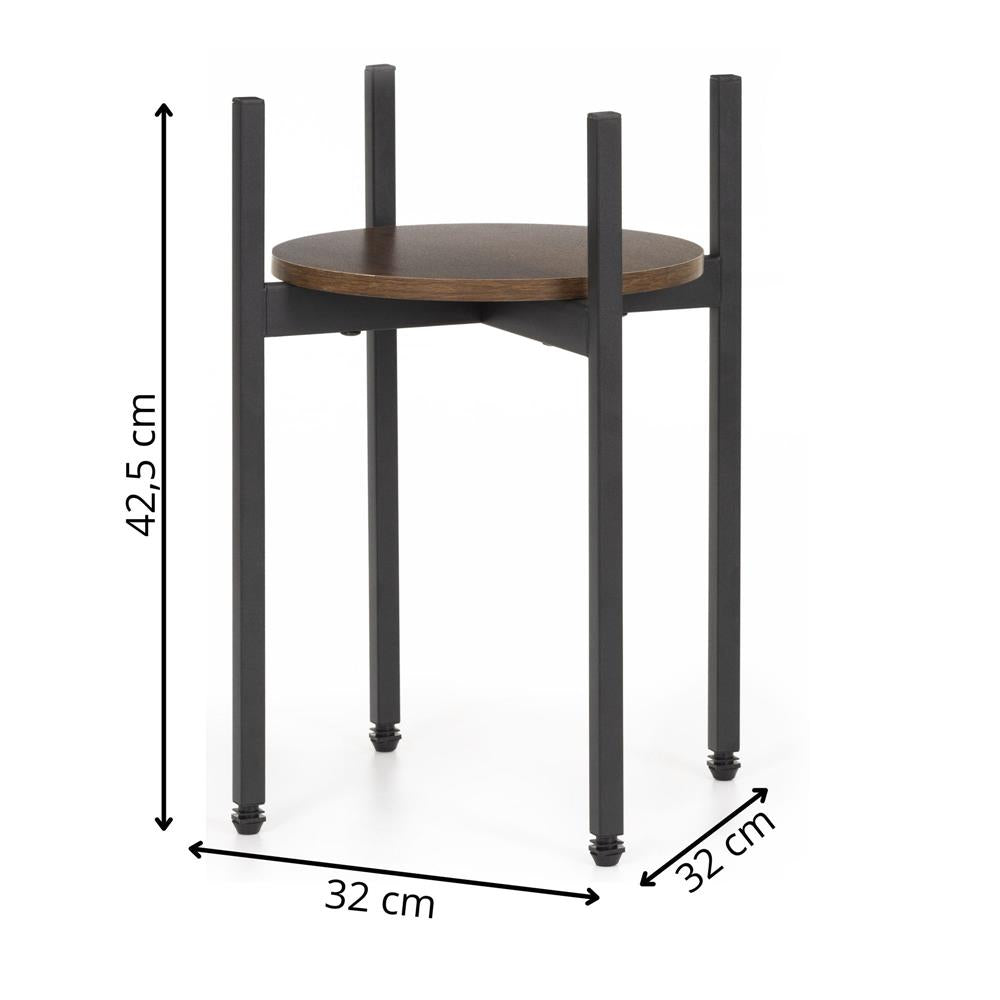 Suport metalic pentru floare, cu polita rotunda din MDF, 32x32x43 cm, negru