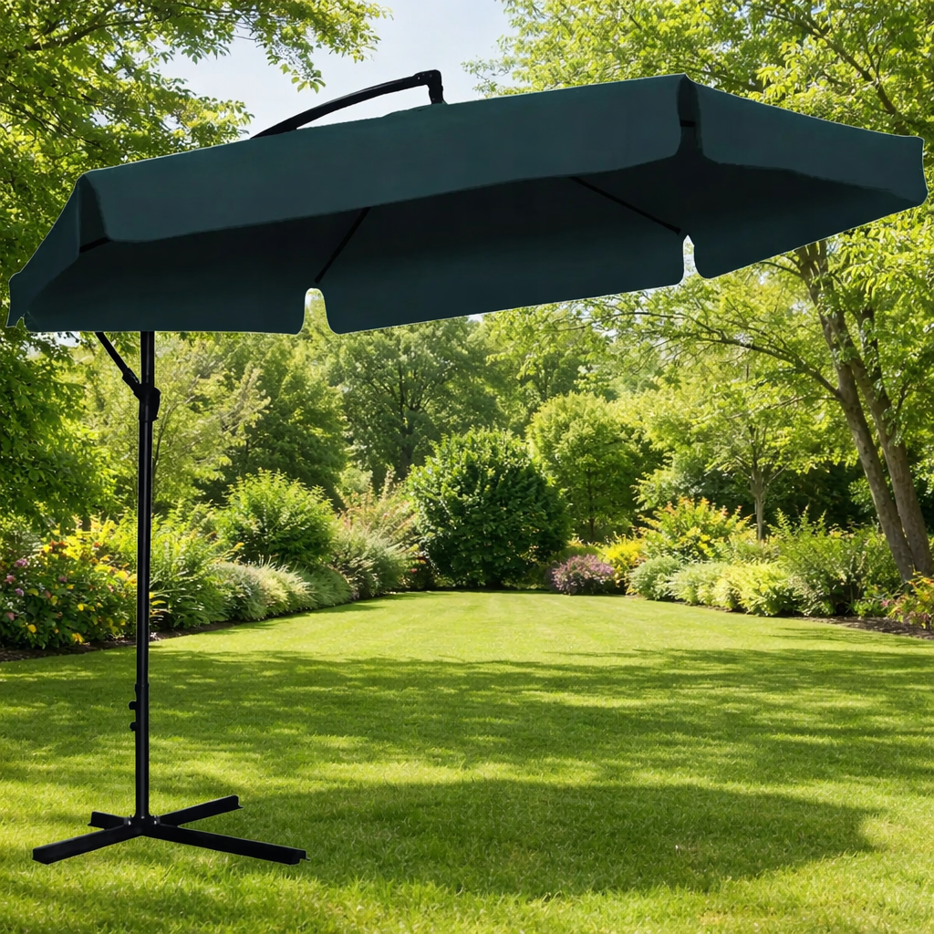 Umbrela gradina tip banana cu mecanism inclinare, impermeabila, diametru 300 cm, husa inclusa, verde