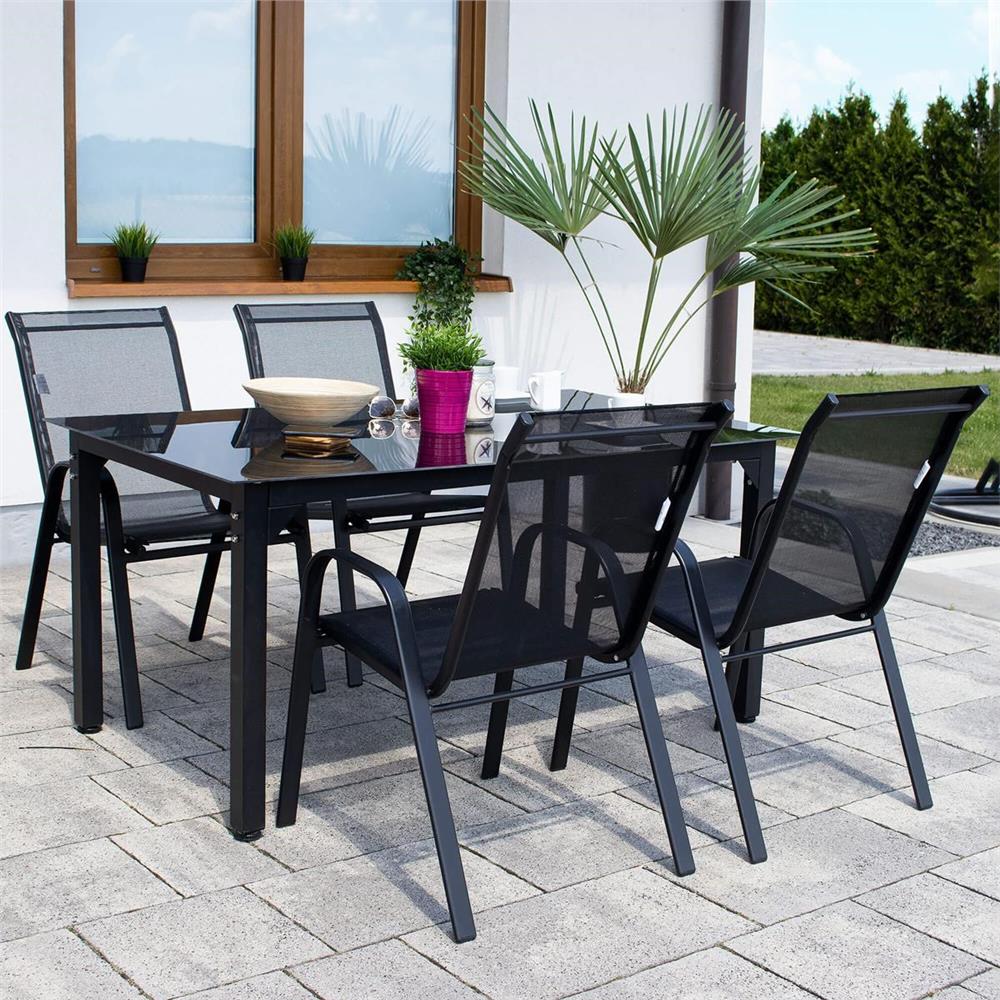Set 2 scaune gradina, cadru metalic, textilene, maxim 120 kg, 92x53x72 cm, negru