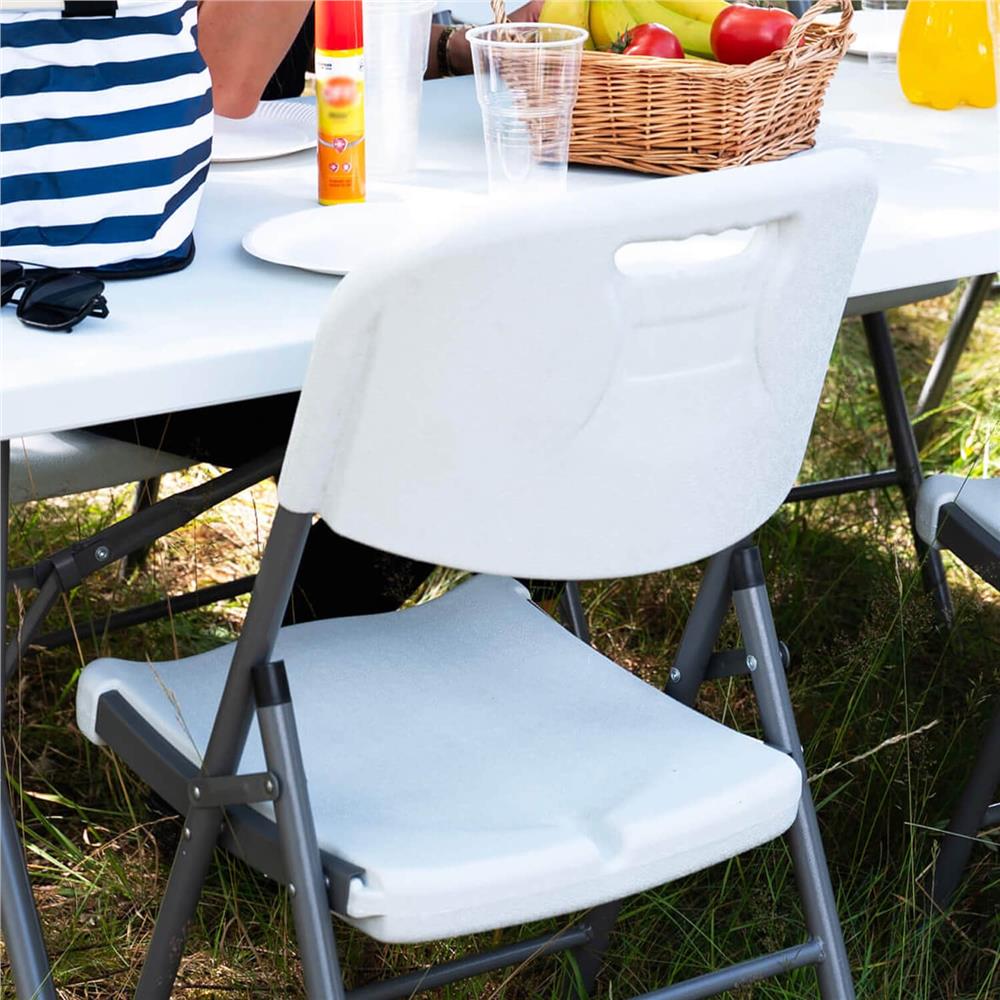 Scaun pliabil HDPE cu cadru metalic, pentru catering sau gradina, 46x53x86 cm, 150 kg, alb