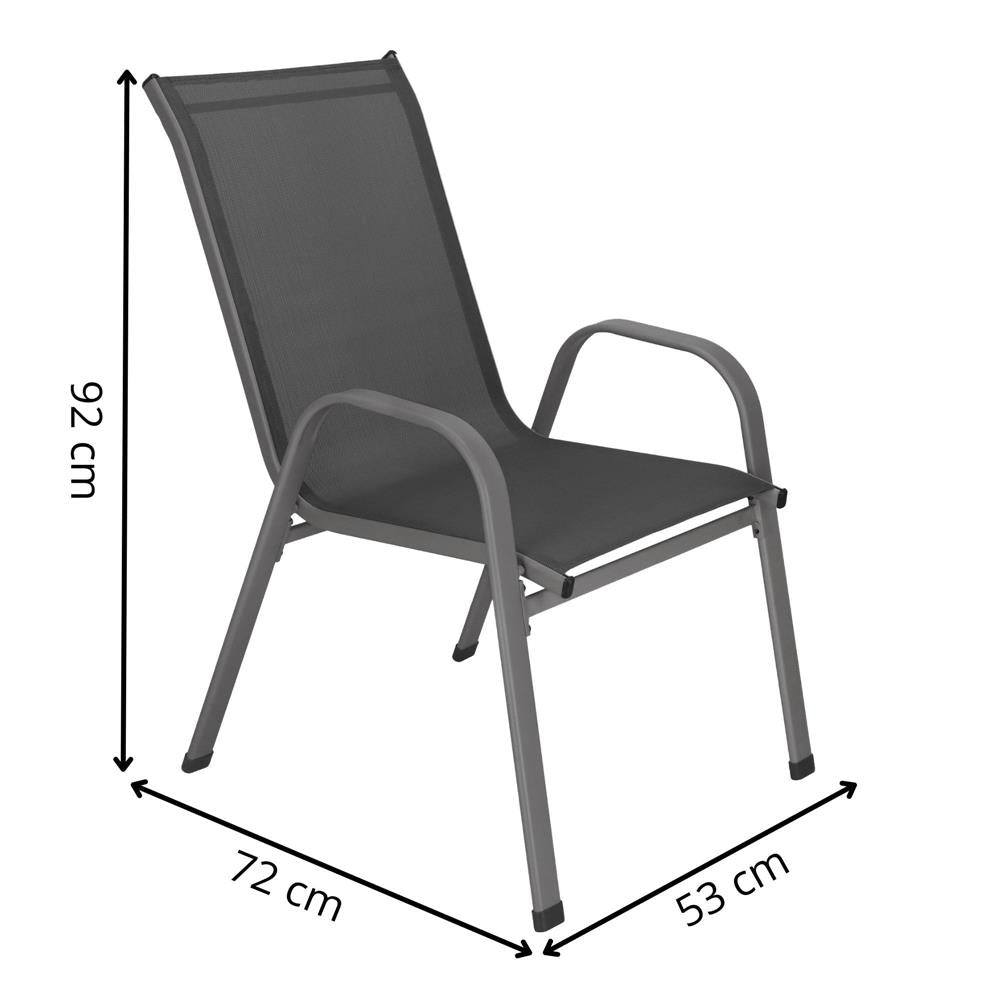Set 4 scaune gradina cu brate, cadru otel si sezut textilene, 53x72x92 cm, gri