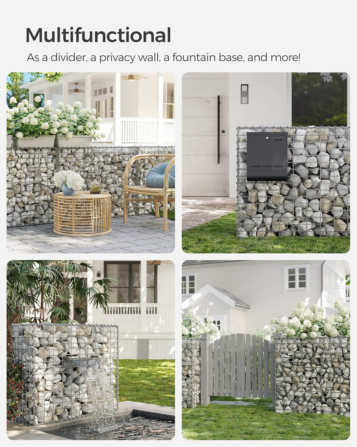 SONGMICS Cos de gabioane pentru pietre, otel galvanizat, 100x80x30cm, argintiu