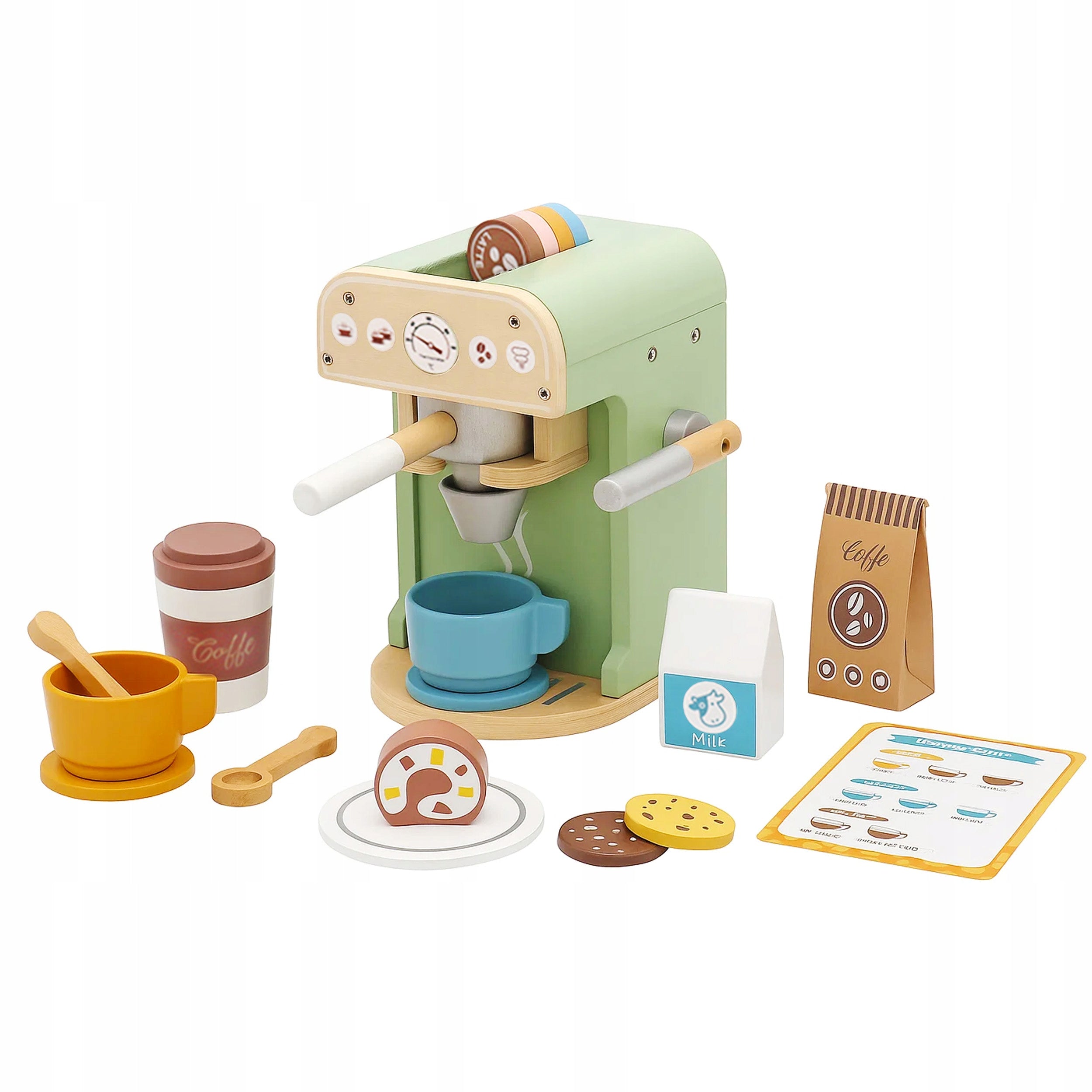 Set jucarie cafenea din lemn pentru copii, aparat cafea Espressor cu accesorii, 20x12x14 cm, multicolor
