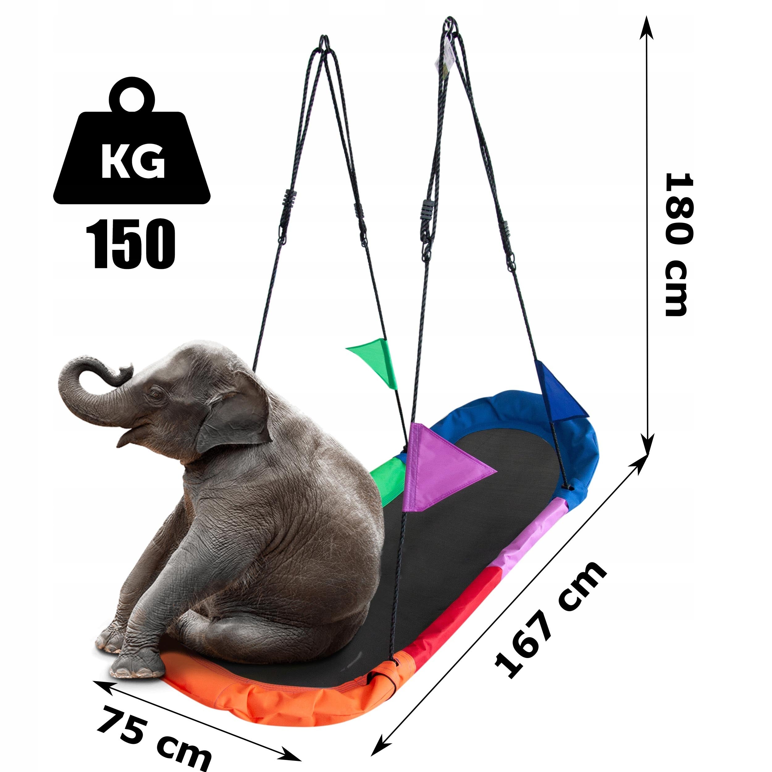 Leagan tip hamac 167x75 cm, cu rama metalica si steaguri colorate, prindere dubla, multicolor