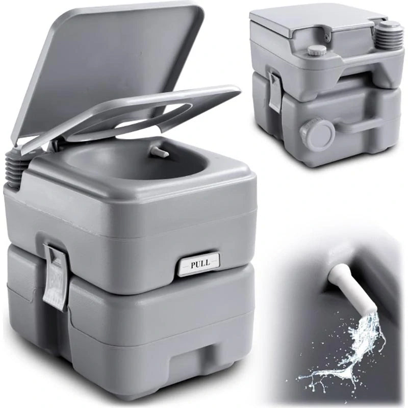 Toaleta portabila turistica cu rezervor apa curata 12 L si reziduala 12L, design compact, maxim 200 kg, 43x34x42 cm, gri